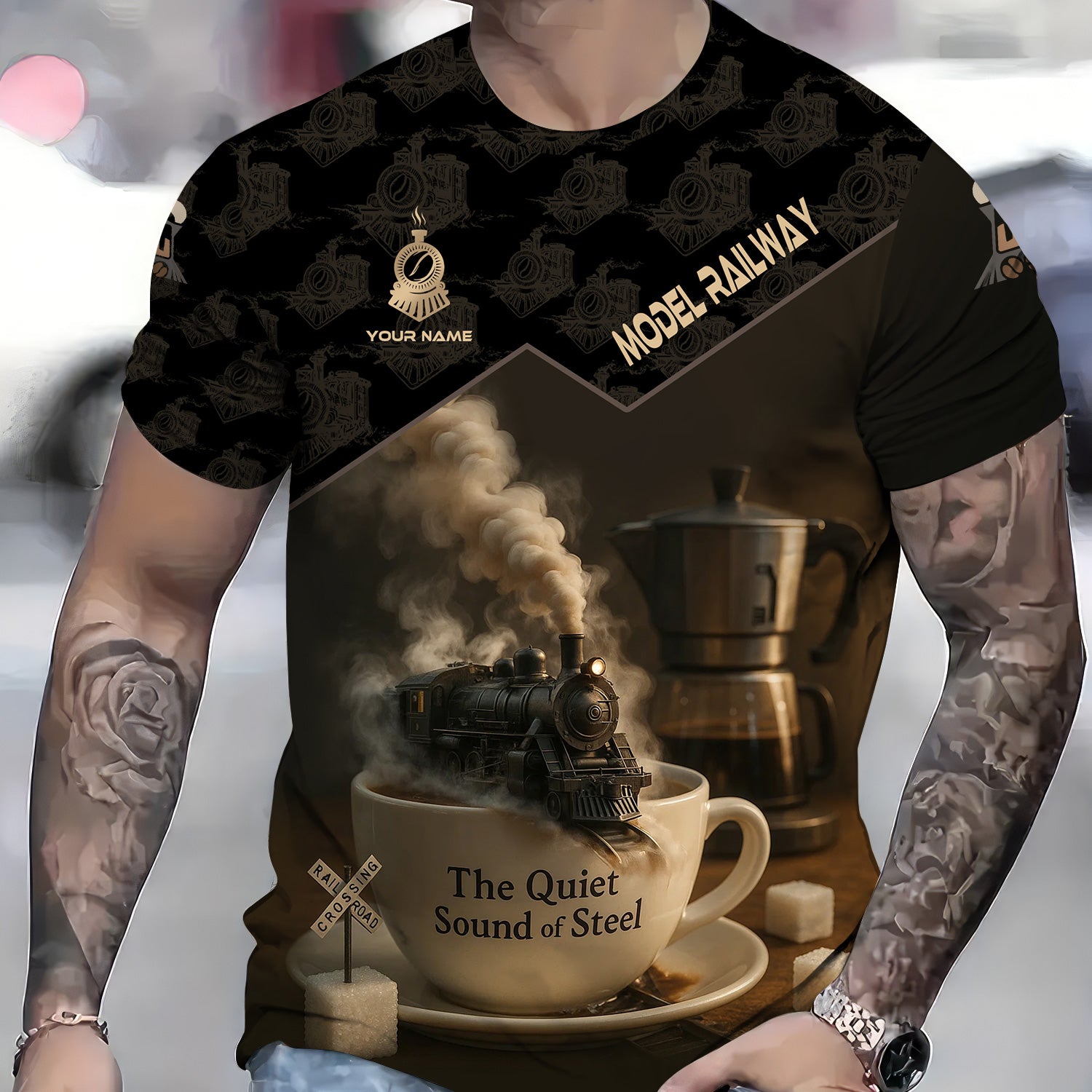 Custom Name Steam Train T-shirt, I Don't Need Therapy I Just Need Model Railways, Coffee and Train Design, Train Lover Gift