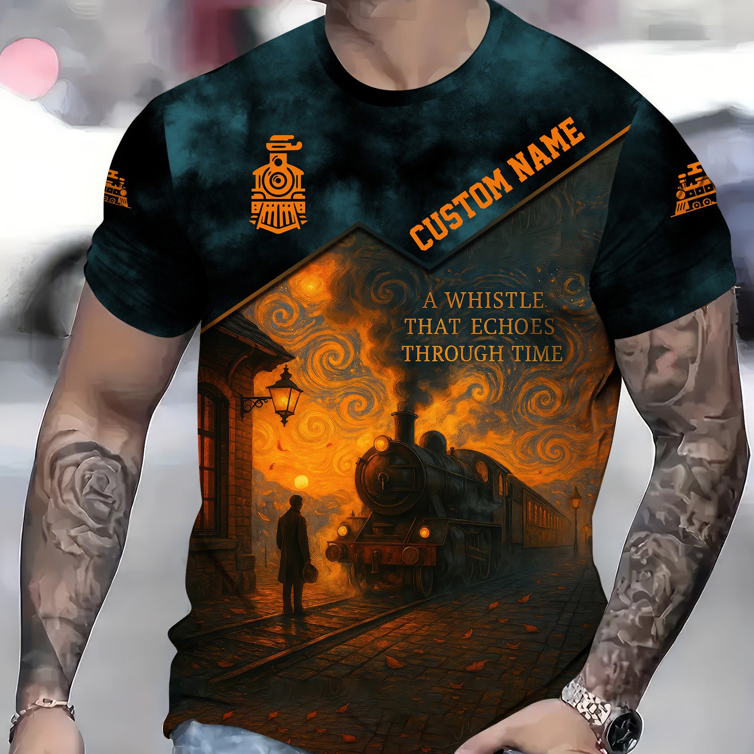 Custom Name Steam Train T-shirt, A Whistle That Echoes Through Time, Vintage Art Train Design, Train Lover Gift