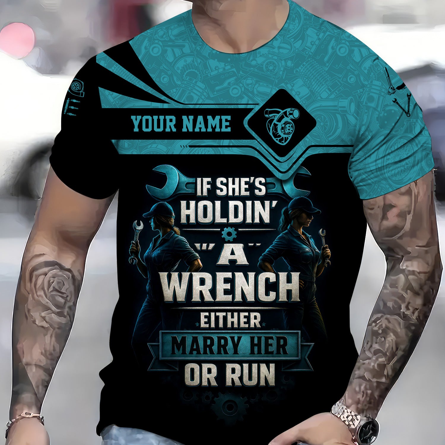 Personalized Mechanic Shirt, If She Holding A Wrench Either Marry Her Or Run, Gift For Men