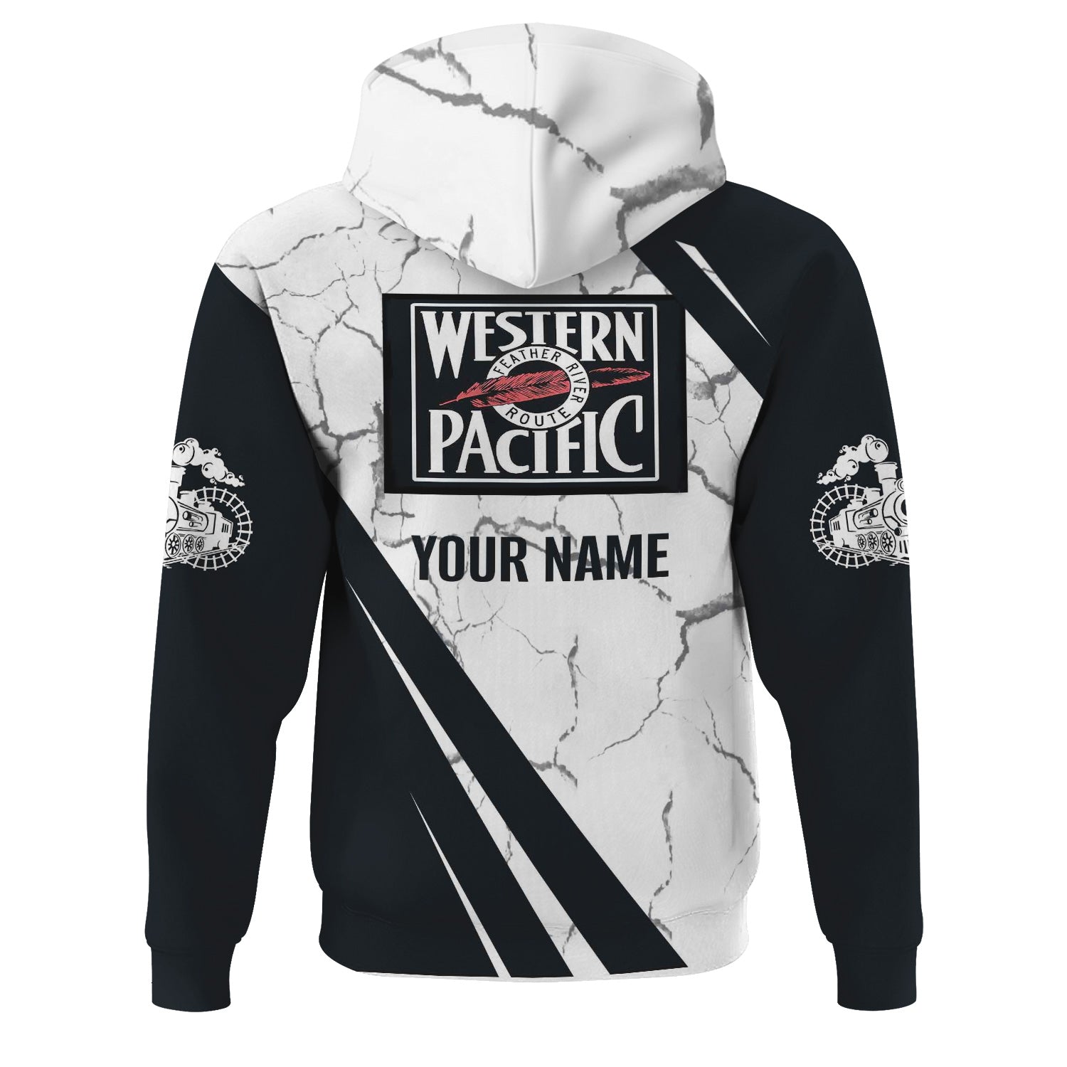Railspirit Personalized Western Pacific Railroad Hoodie Crackle Texture Style Train Zip Up Hoodie For Trackhead