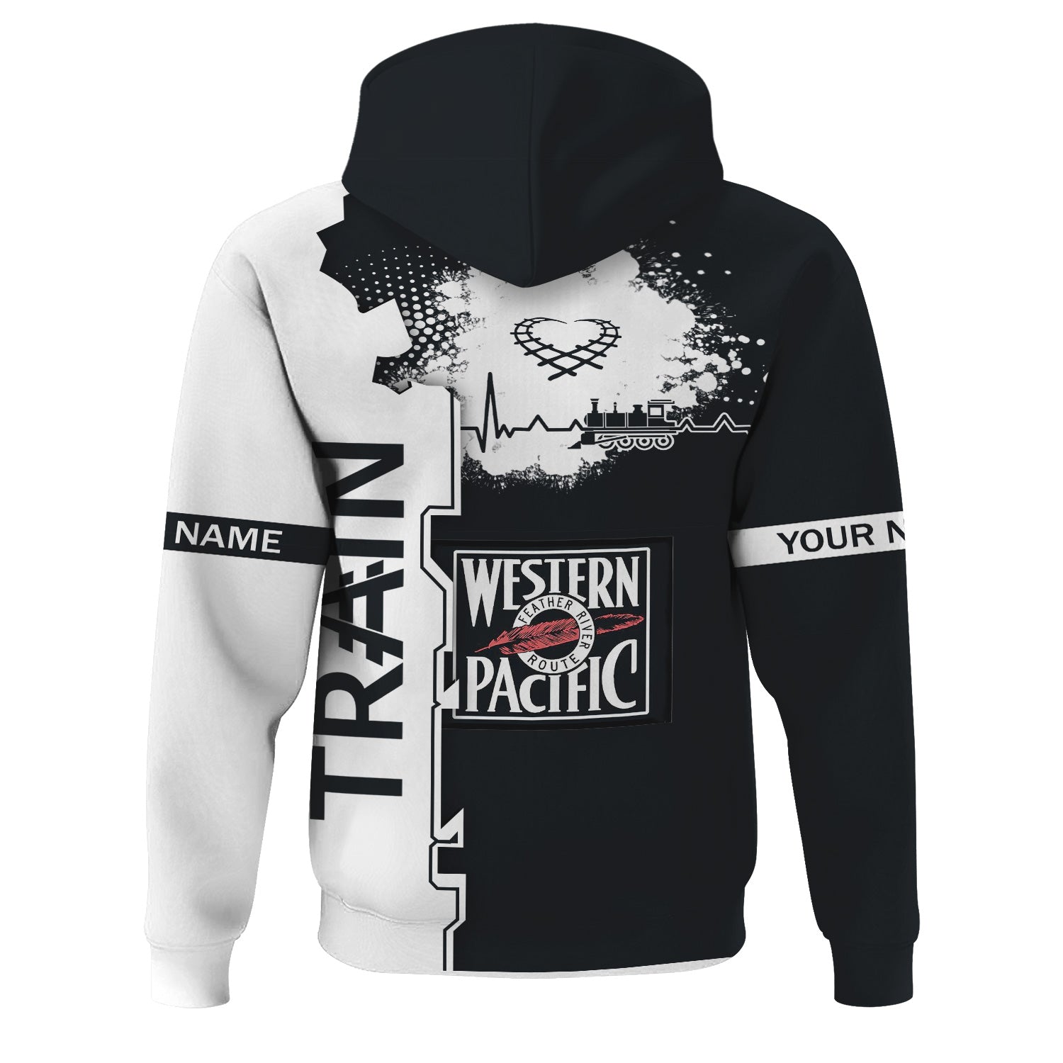Railspirit Personalized Western Pacific Railroad Hoodie Engine Heartbeat and Track Love Style Zip Up Hoodie Gift Idea For Train Lovers