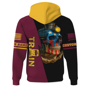 Railspirit Personalized Boston and Maine Railroad Hoodie Train Skull American Flag Zip Up Hoodie All Over Print