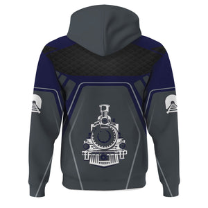 Railspirit Personalized Chesapeake and Ohio Railway Hoodie Steam Locomotive Engine Graphic C&O Train Zip Up Hoodie All Over Print