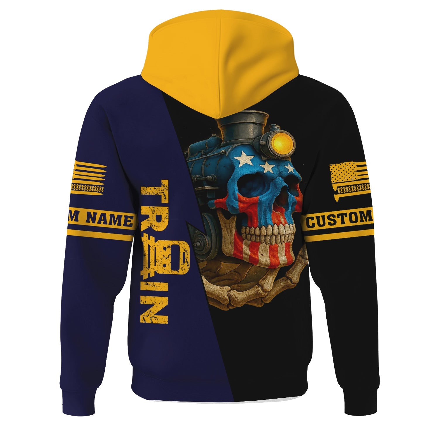 Railspirit Personalized Chesapeake and Ohio Railway Hoodie Train Skull American Flag C&O Zip Up Hoodie All Over Print
