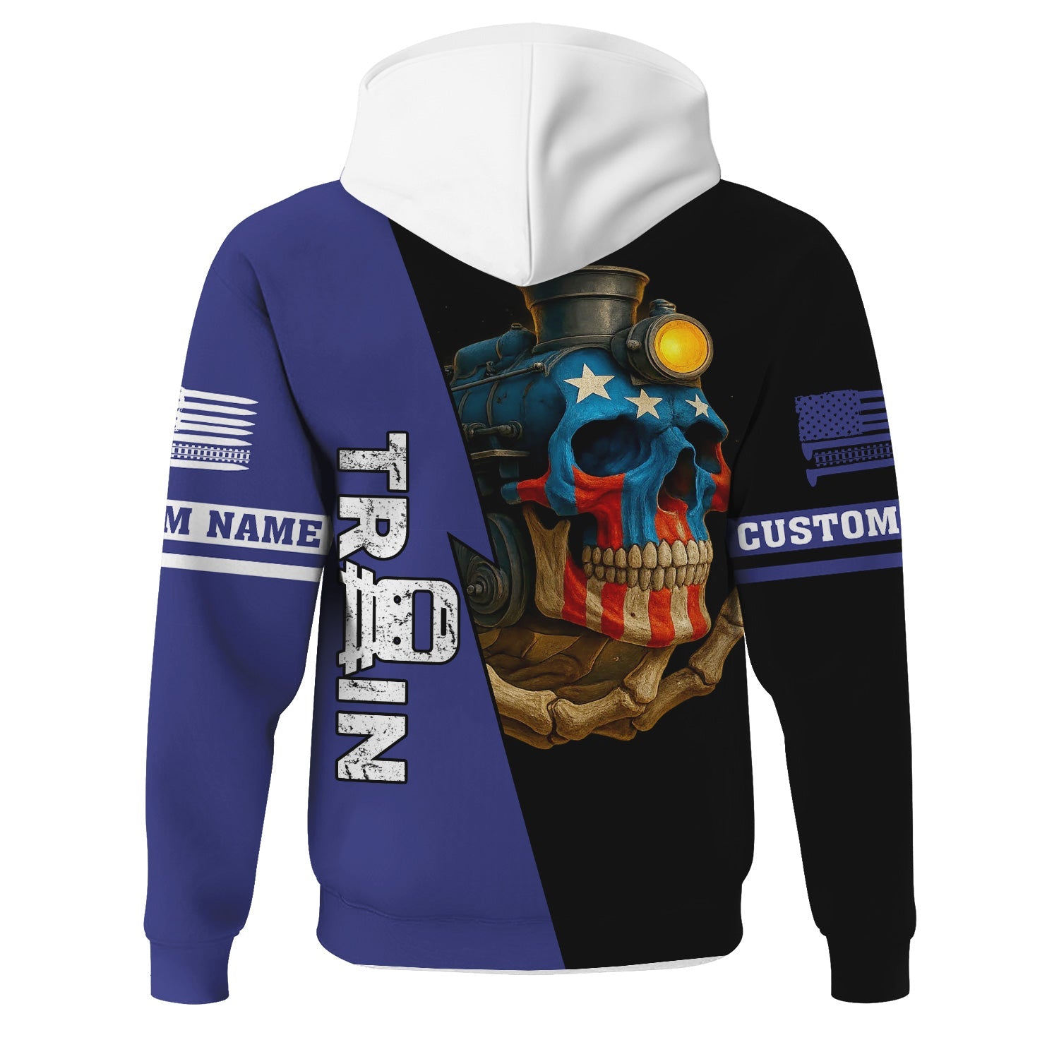 Railspirit Personalized New York, Chicago and St. Louis Railroad Hoodie Train Skull American Flag Nickel Plate Road Zip Up Hoodie