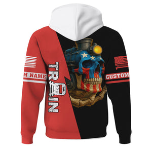 Railspirit Personalized Chicago, Rock Island and Pacific Railroad Hoodie Train Skull American Flag Rock Island Railroad Zip Up Hoodie