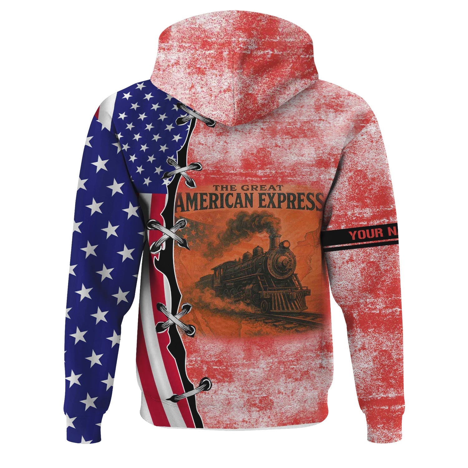 Railspirit Personalized Chicago, Rock Island and Pacific Railroad Hoodie Retro American Express Train USA Flag Rock Island Railroad Zip Up Hoodie