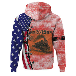 Railspirit Personalized Chicago, Rock Island and Pacific Railroad Hoodie Retro American Express Train USA Flag Rock Island Railroad Zip Up Hoodie