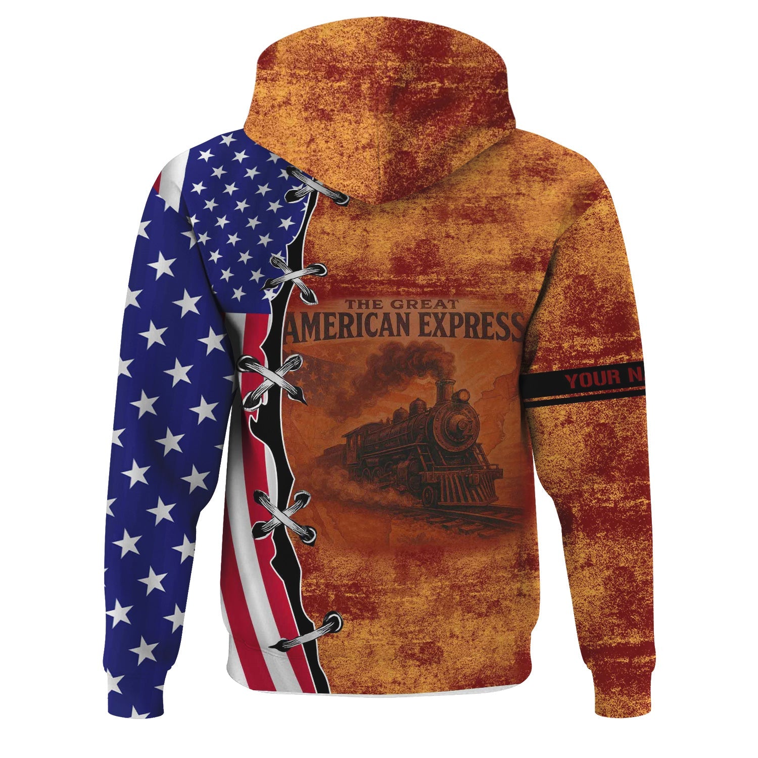 Railspirit Personalized Duluth, Missabe, & Iron Range Railroad Hoodie Retro American Express Train With USA Flag Zip Up Hoodie