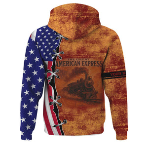Railspirit Personalized Duluth, Missabe, & Iron Range Railroad Hoodie Retro American Express Train With USA Flag Zip Up Hoodie