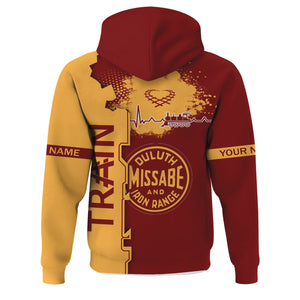 Railspirit Personalized Duluth, Missabe, & Iron Range Railroad Hoodie Engine Heartbeat and Track Love Style Zip Up Hoodie Gift Idea For Train Lovers
