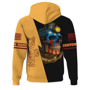 Railspirit Personalized Duluth, Missabe, & Iron Range Railroad Hoodie Train Skull American Flag Zip Up Hoodie All Over Print