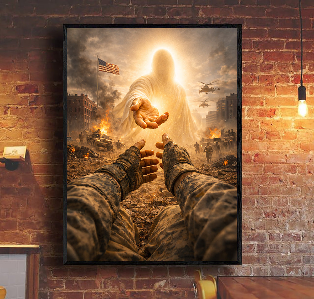 Jesus Saving Soldier Christian Wall Art Print Faith Religious Canvas Poster Military Veteran Christian Gift Jesus Saves Soldier Decor