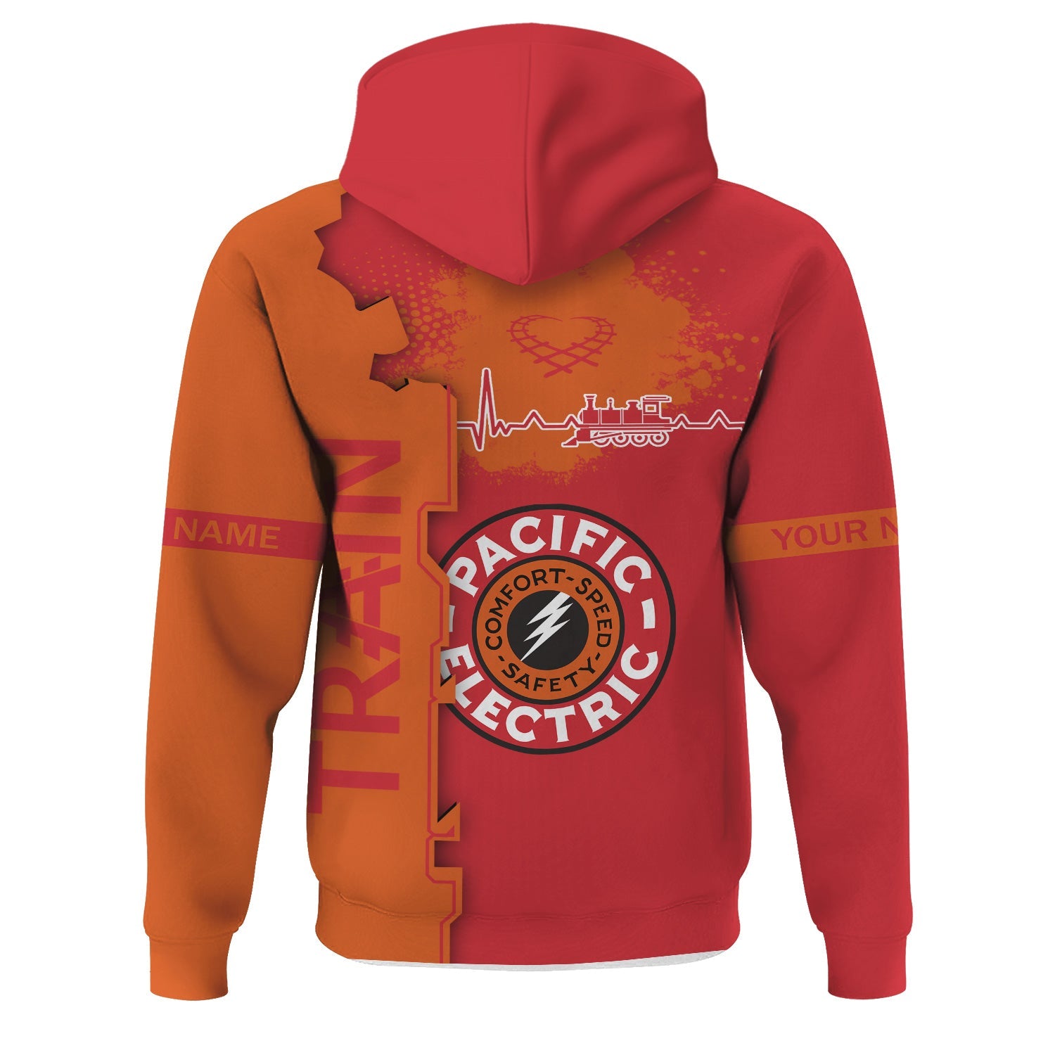 Railspirit Personalized Pacific Electric Railroad Hoodie Engine Heartbeat and Track Love Style Zip Up Hoodie Gift Idea For Train Lovers