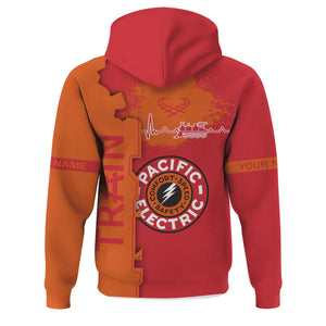 Railspirit Personalized Pacific Electric Railroad Hoodie Engine Heartbeat and Track Love Style Zip Up Hoodie Gift Idea For Train Lovers