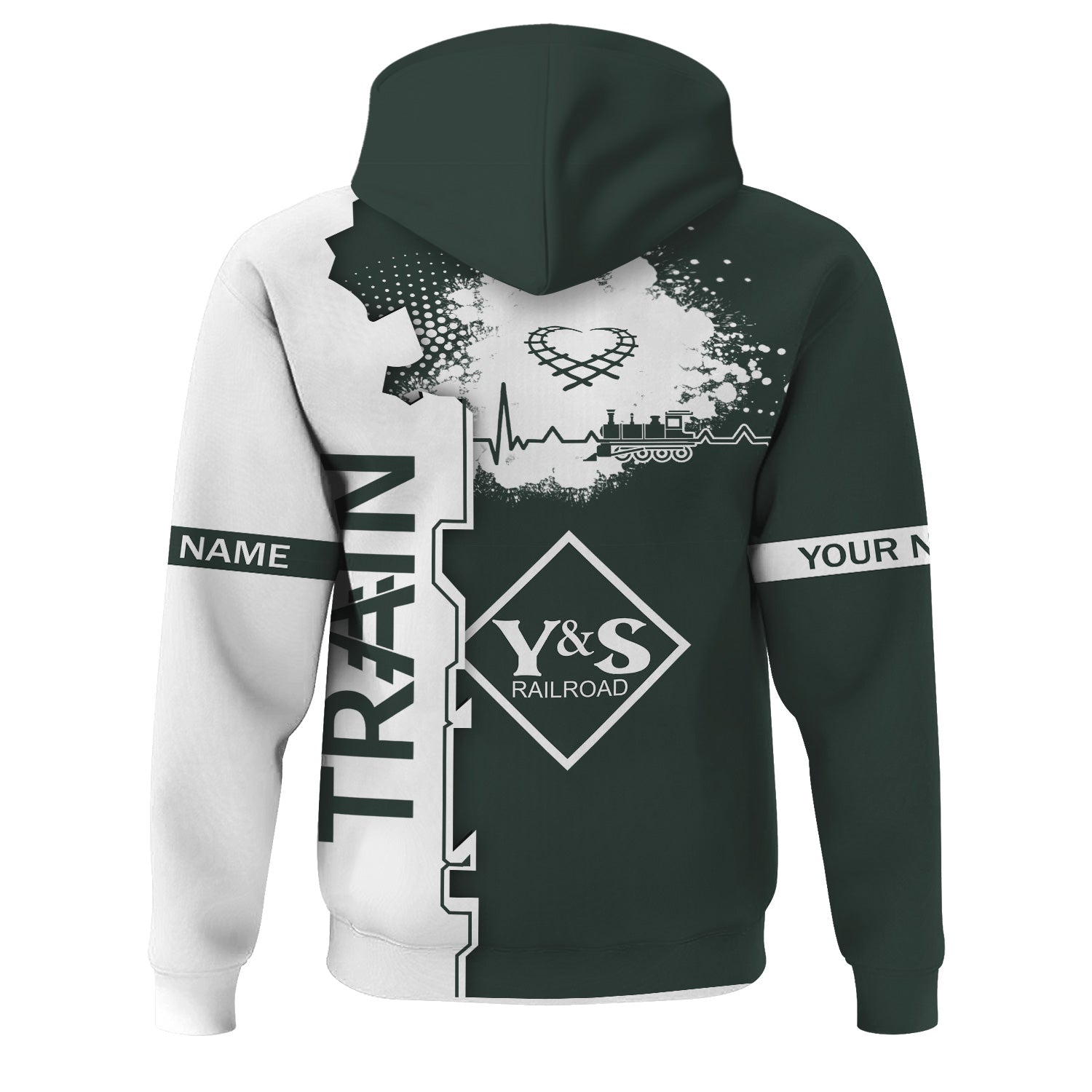 Railspirit Personalized Youngstown & Southern Railroad Hoodie Engine Heartbeat and Track Love Style Zip Up Hoodie Gift Idea For Train Lovers