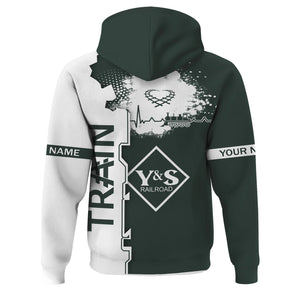 Railspirit Personalized Youngstown & Southern Railroad Hoodie Engine Heartbeat and Track Love Style Zip Up Hoodie Gift Idea For Train Lovers
