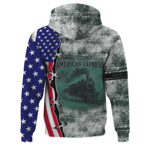 Railspirit Personalized Youngstown & Southern Railroad Hoodie Retro American Express Train With USA Flag Zip Up Hoodie