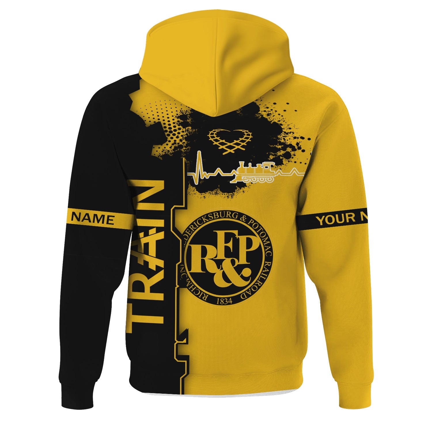 Railspirit Personalized Richmond, Fredericksburg And Potomac Railroad Hoodie Engine Heartbeat and Track Love Style Zip Up Hoodie
