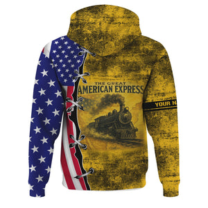 Railspirit Personalized Richmond, Fredericksburg And Potomac Railroad Hoodie Retro American Express Train With USA Flag Zip Up Hoodie