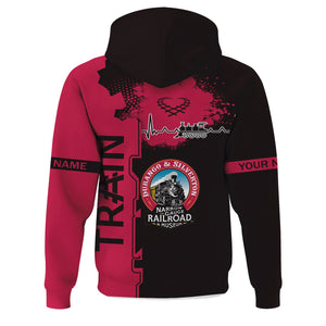 Railspirit Personalized Durango And Silverton Narrow Gauge Railroad Hoodie Engine Heartbeat and Track Love Style Zip Up Hoodie