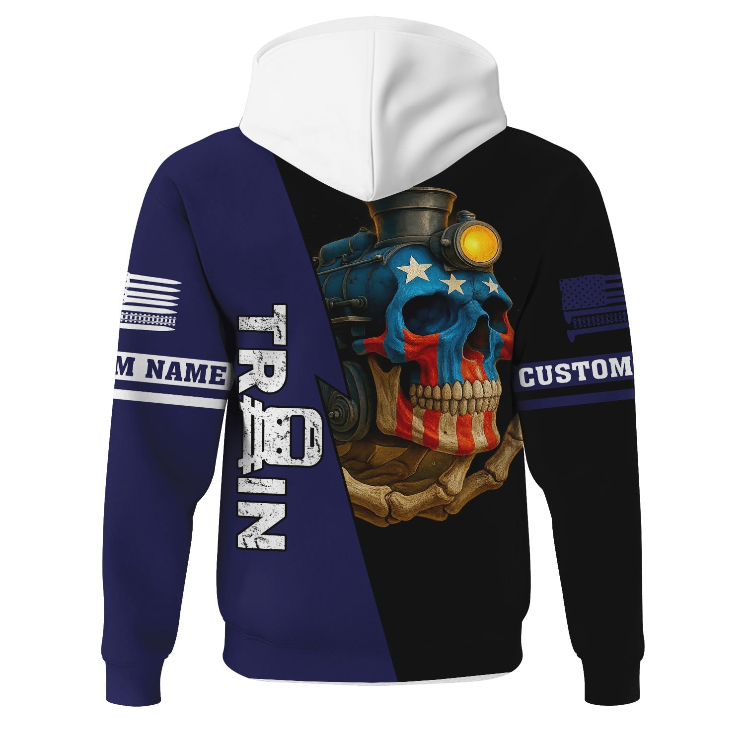 Railspirit Personalized CSX Transportation Railroad Hoodie Train Skull American Flag Zip Up Hoodie All Over Print