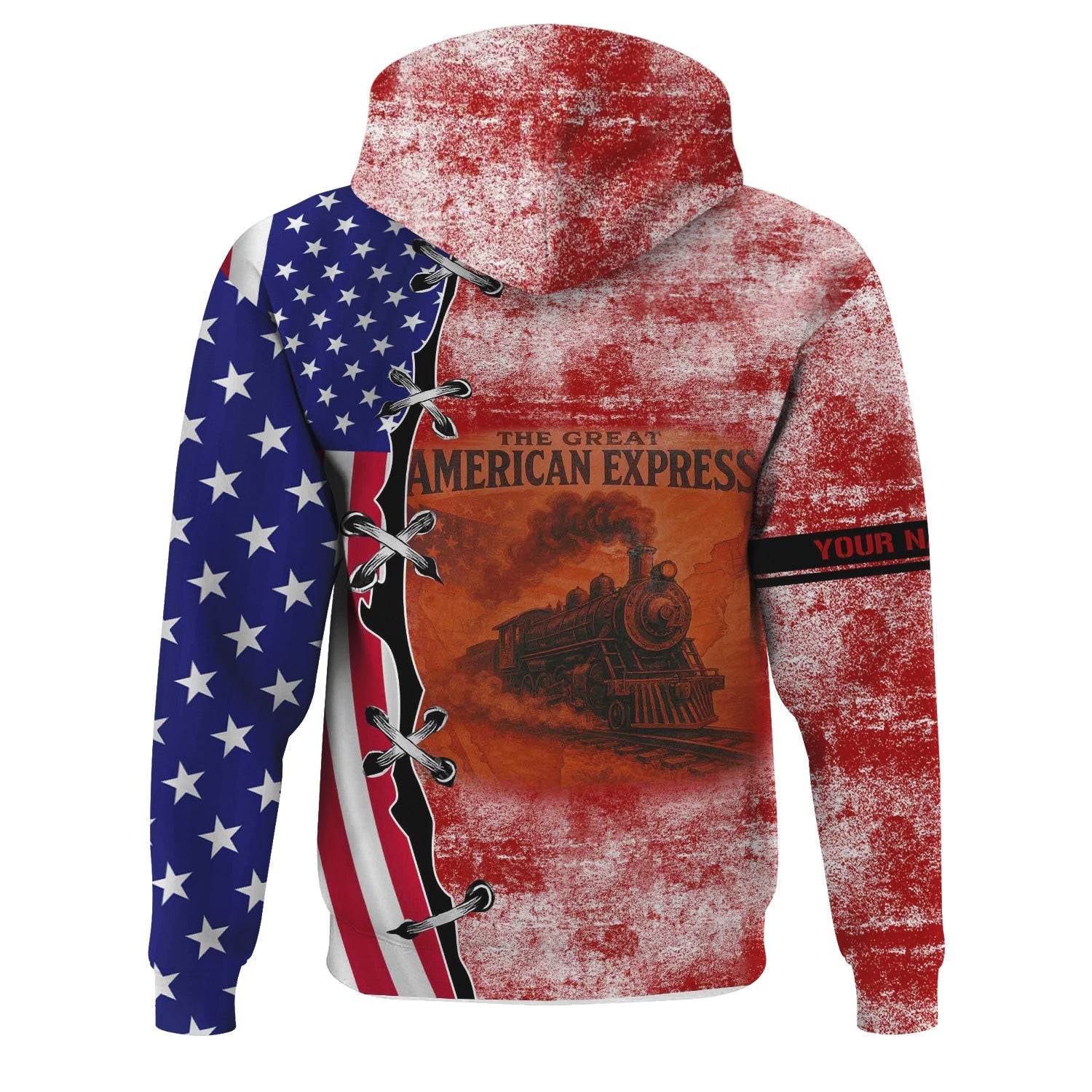 Railspirit Personalized Monon Railroad Hoodie Retro American Express Train With USA Flag Zip Up Hoodie