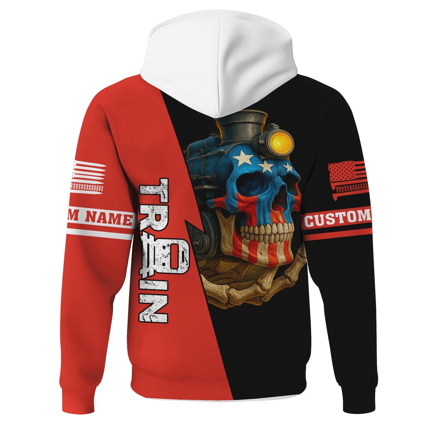 Railspirit Personalized Canadian National Railroad Hoodie Train Skull American Flag Zip Up Hoodie All Over Print