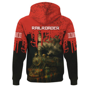 Railspirit Personalized Canadian National Railroad Hoodie Vintage Train Art Style Zip Up Hoodie For Locomotive Fans