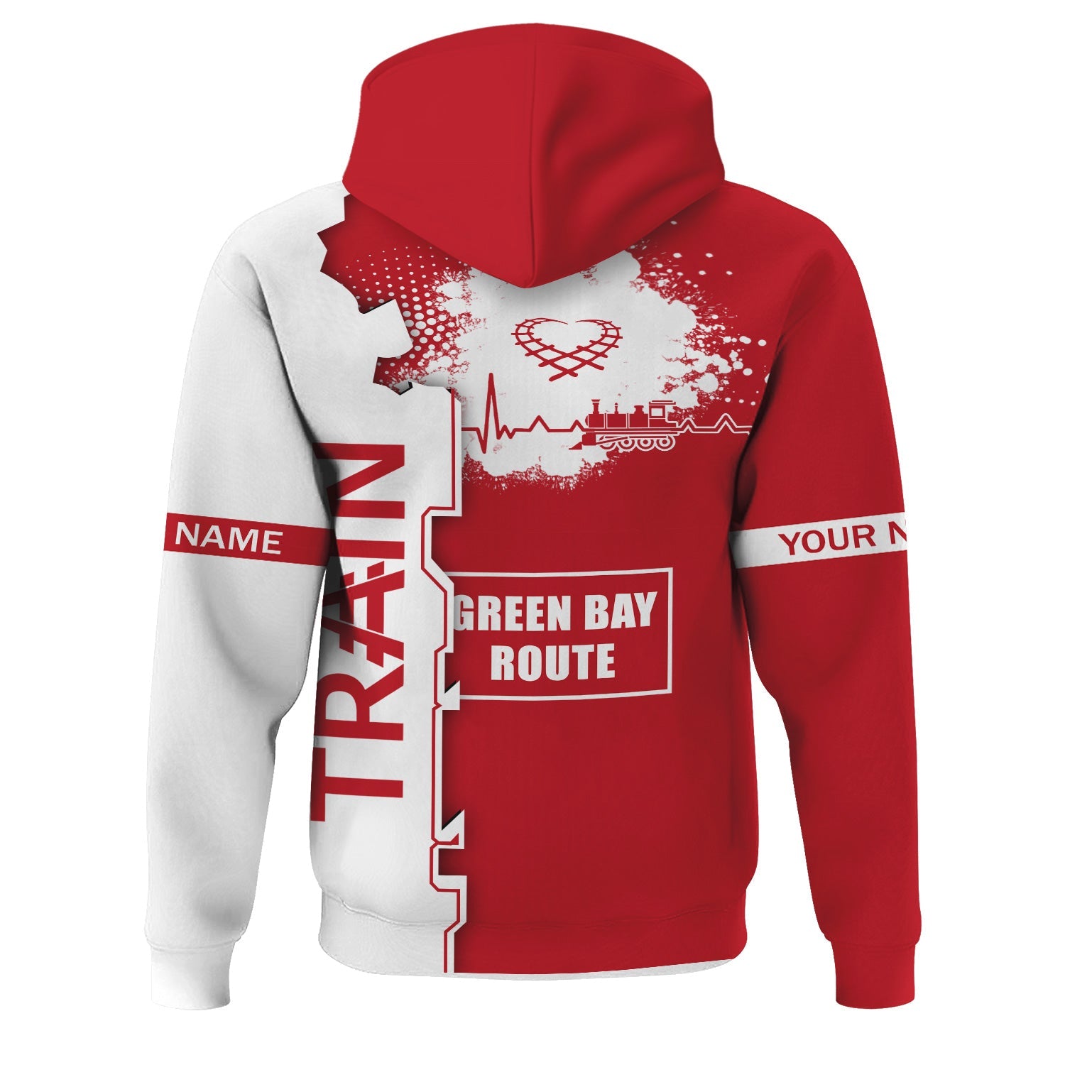 Railspirit Personalized Green Bay & Western Railroad Hoodie Engine Heartbeat and Track Love Style Zip Up Hoodie Gift Idea For Train Lovers