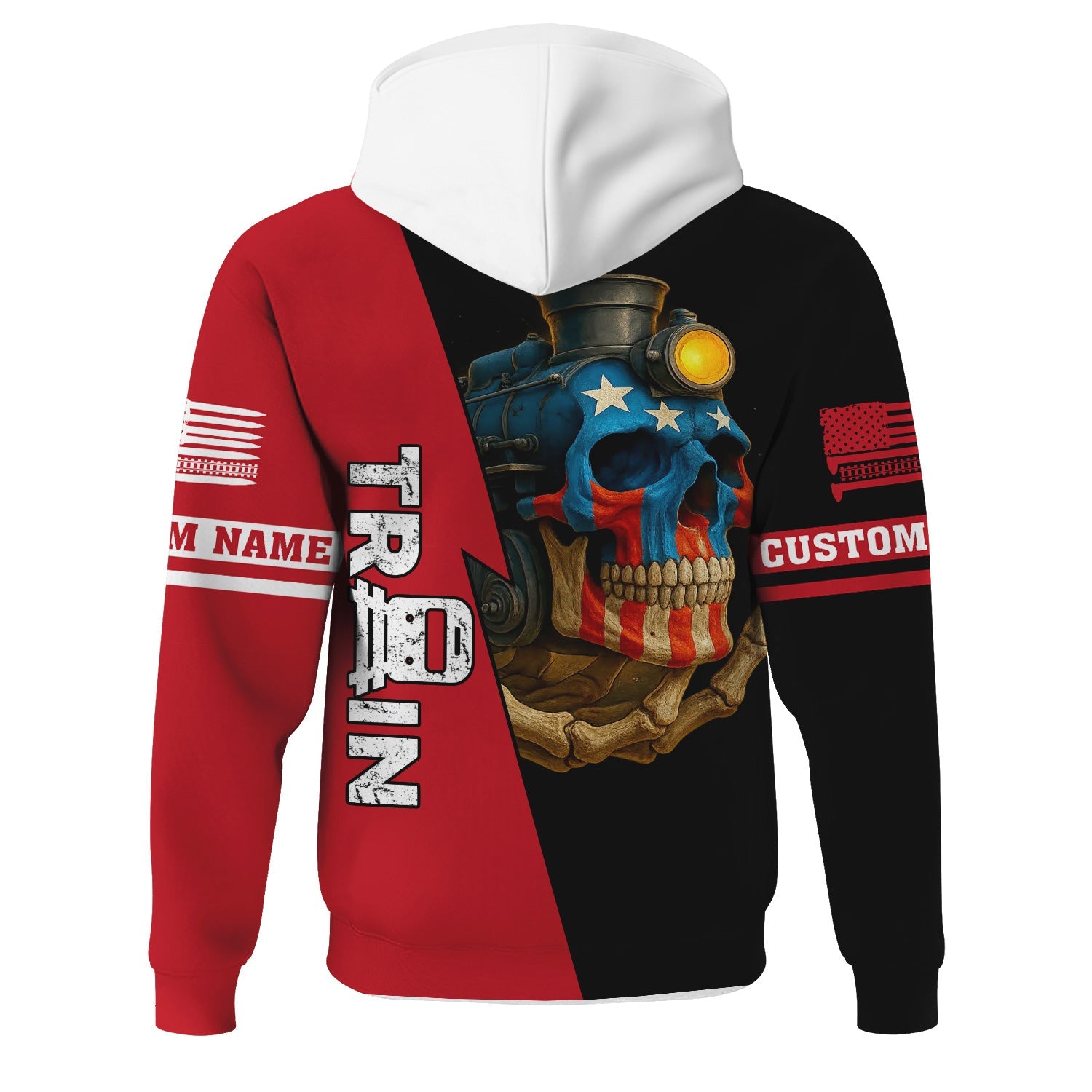 Railspirit Personalized Green Bay & Western Railroad Hoodie Train Skull American Flag Zip Up Hoodie All Over Print