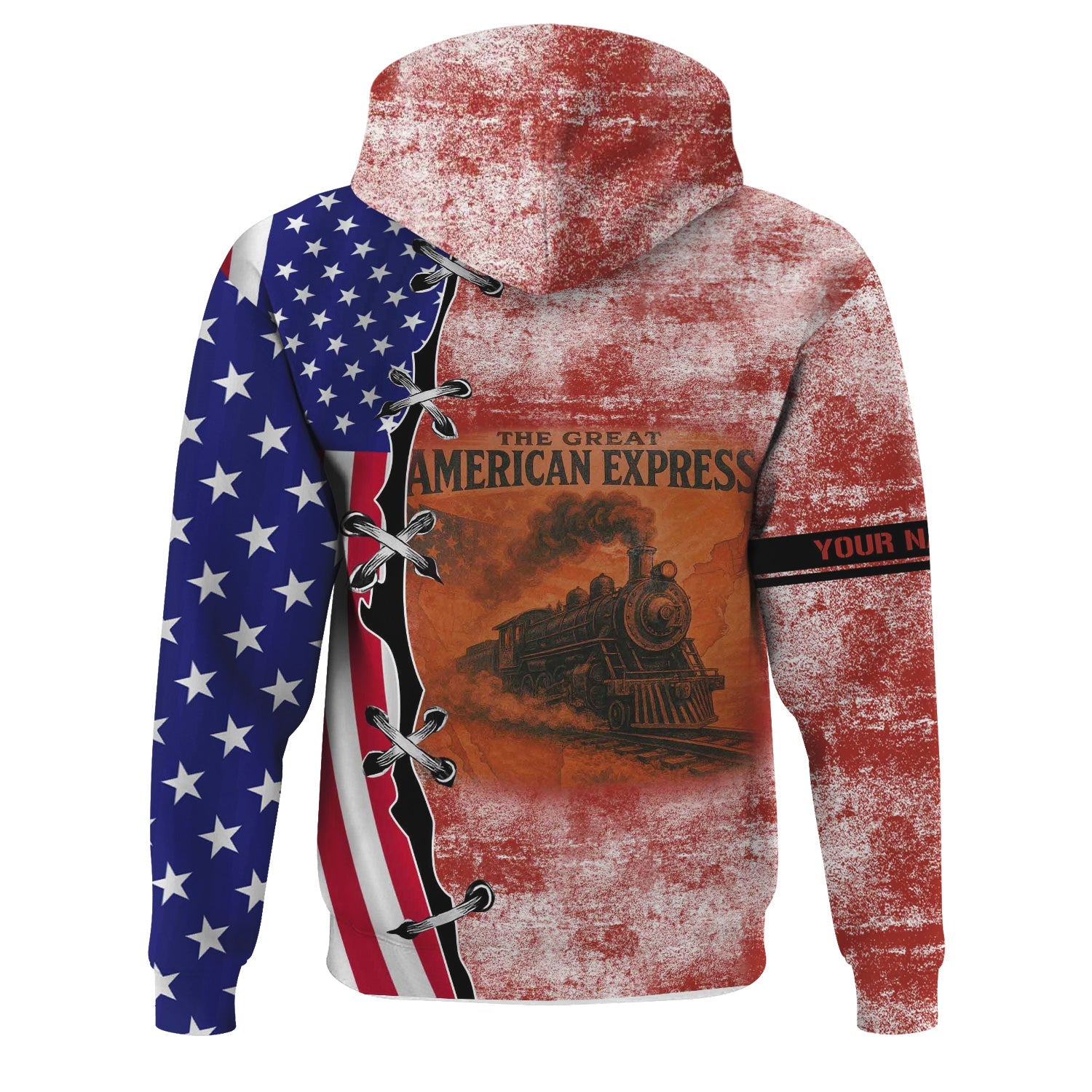 Railspirit Personalized New Hope Railroad Hoodie Retro American Express Train With USA Flag Zip Up Hoodie