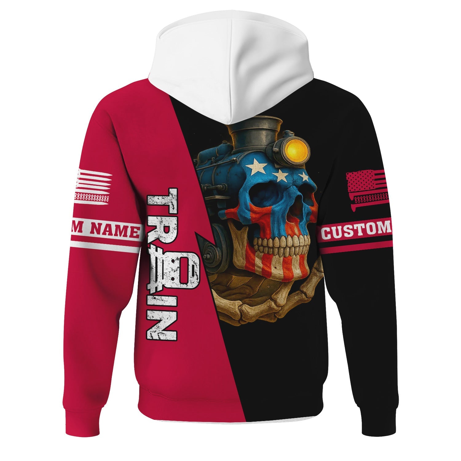 Railspirit Personalized Canadian Pacific Railroad Hoodie Train Skull American Flag Zip Up Hoodie All Over Print