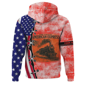 Railspirit Personalized Fleischmann And Western Railroad Hoodie Retro American Express Train With USA Flag Zip Up Hoodie