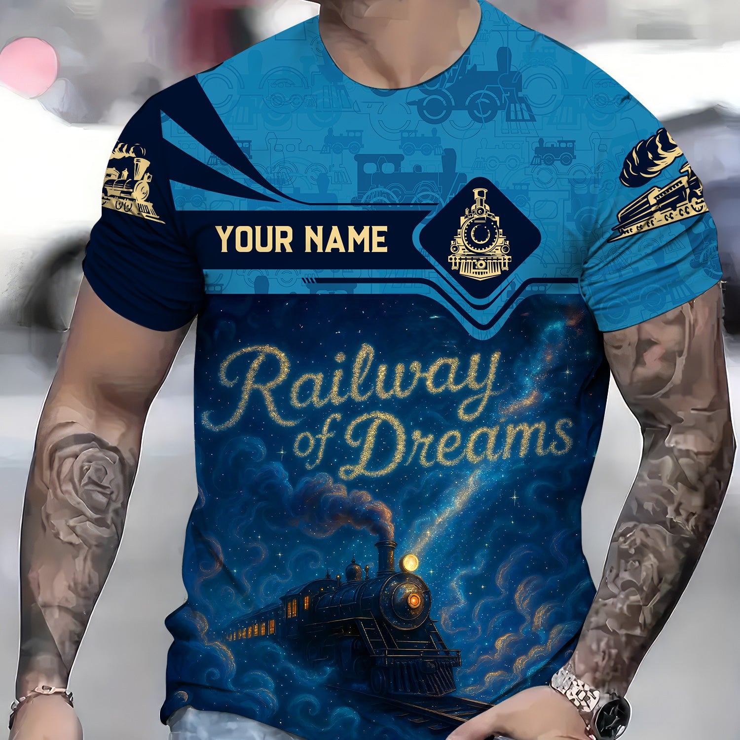 Custom Name Steam Train T-shirt, Railway of Dreams, Train with Stars Design , Train Lover Gift