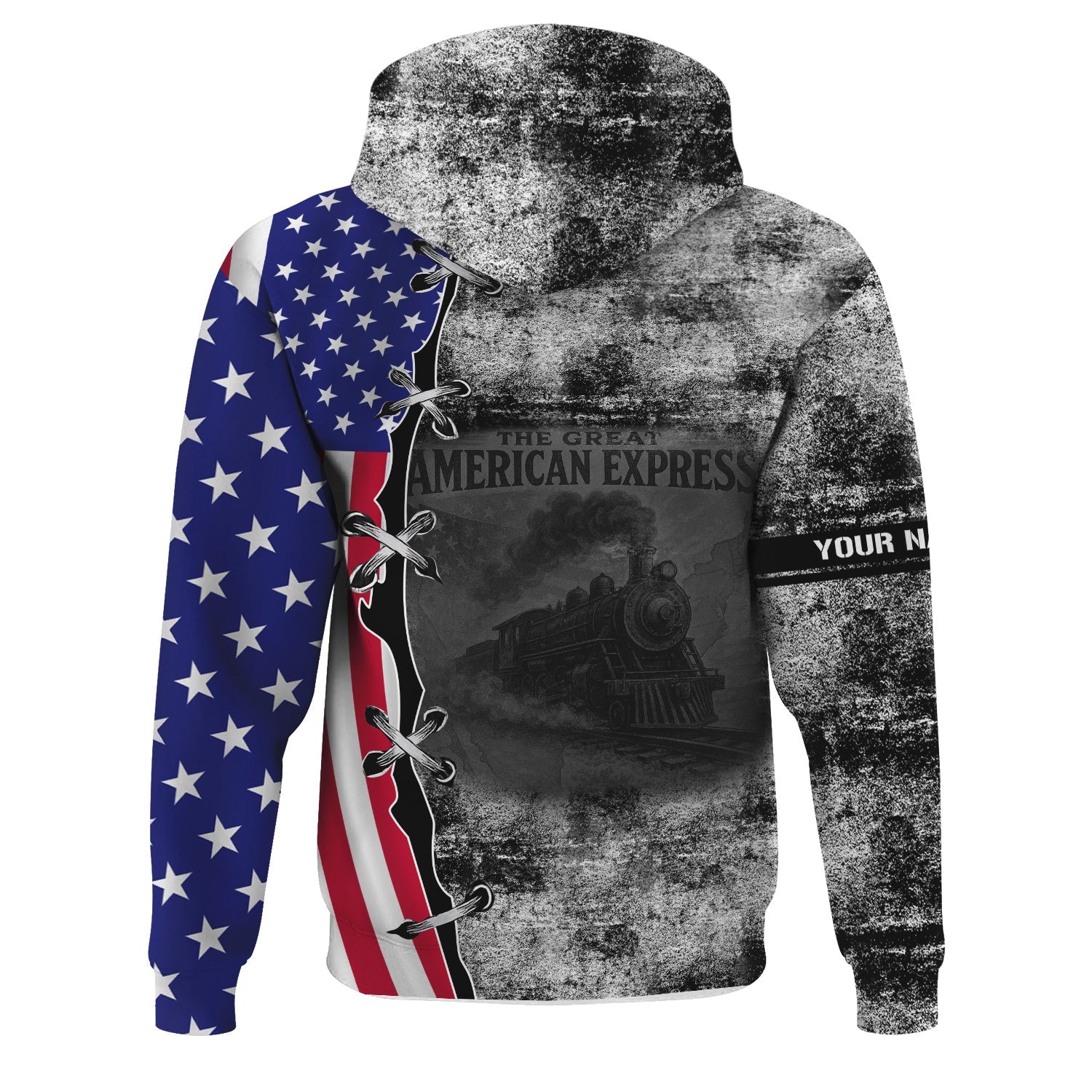 Railspirit Personalized Norfolk and Western Railway Hoodie Retro American Express Train With USA Flag N&W Zip Up Hoodie