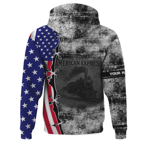 Railspirit Personalized Norfolk and Western Railway Hoodie Retro American Express Train With USA Flag N&W Zip Up Hoodie