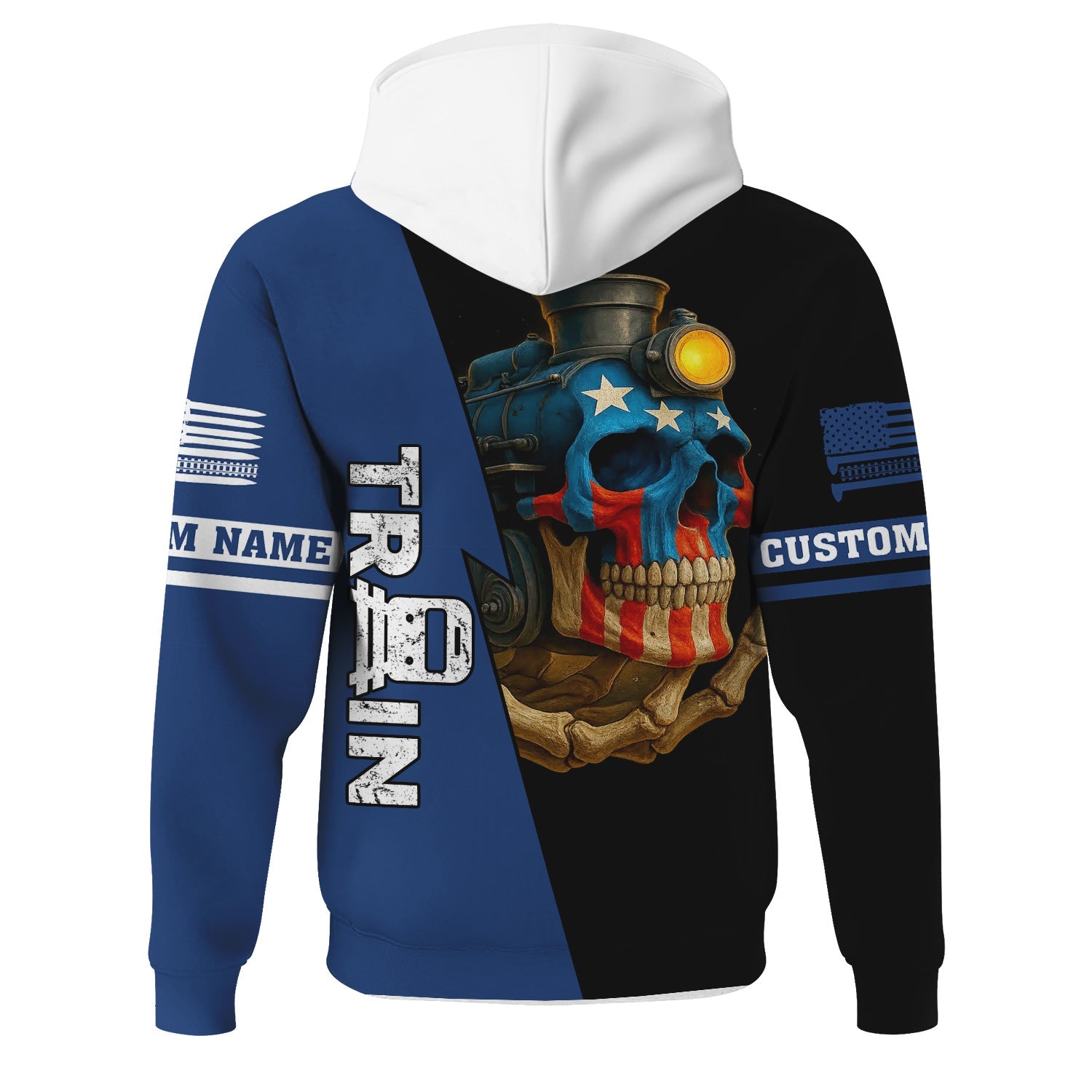 Railspirit Personalized Duluth, Winnipeg and Pacific Railway Hoodie Train Skull American Flag Zip Up Hoodie All Over Print