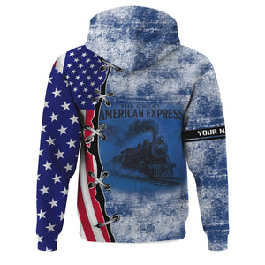 Railspirit Personalized Duluth, Winnipeg and Pacific Railway Hoodie Retro American Express Train With USA Flag Zip Up Hoodie