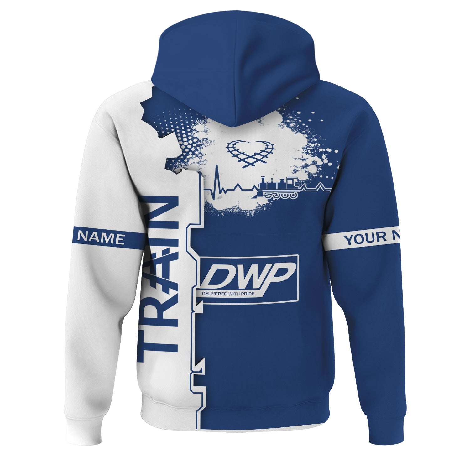 Railspirit Personalized Duluth, Winnipeg and Pacific Railway Hoodie Engine Heartbeat and Track Love Style Zip Up Hoodie Gift Idea For Train Lovers