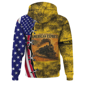 Railspirit Personalized Central of Georgia Railway Hoodie Retro American Express Train With USA Flag Zip Up Hoodie