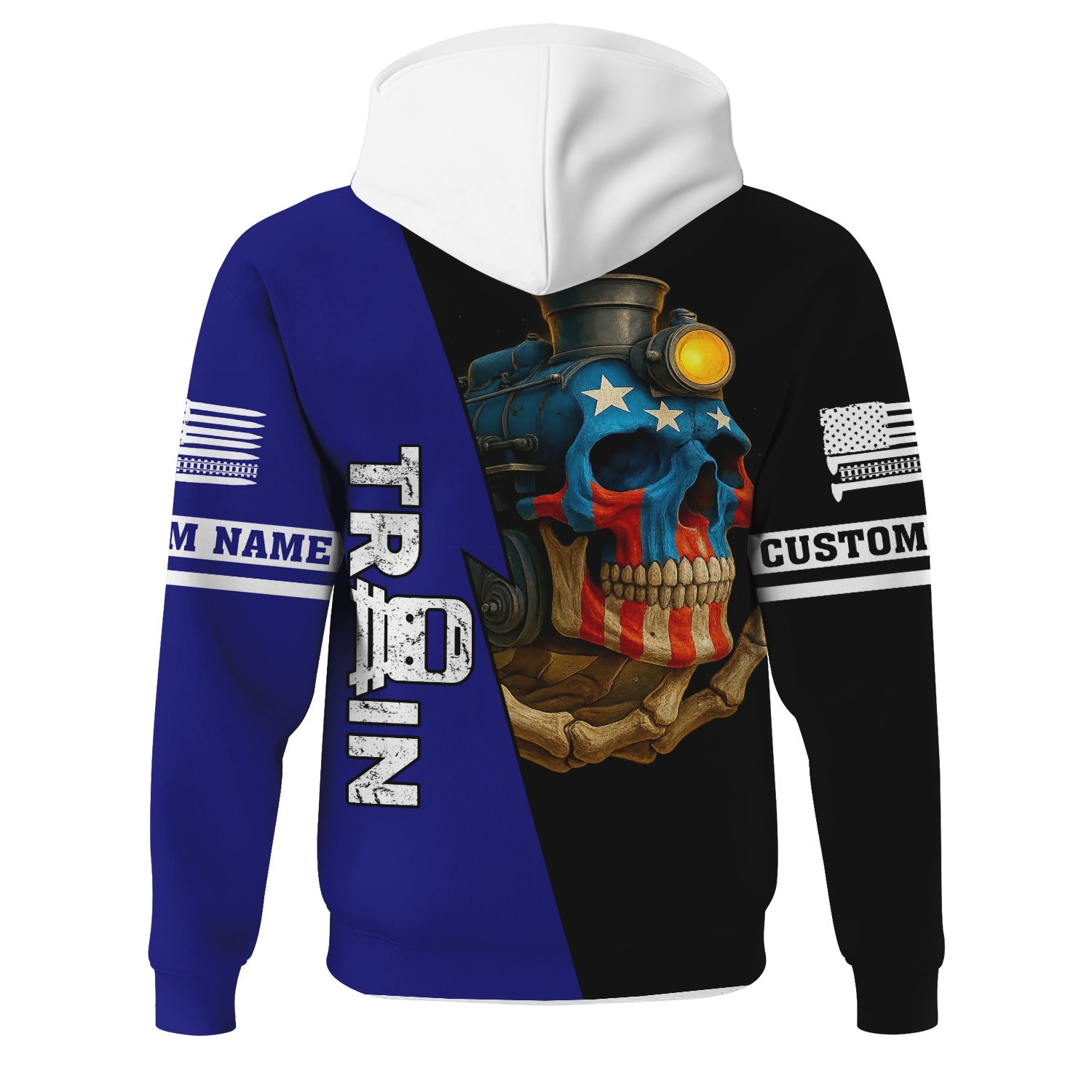 Railspirit Personalized Santa Fe Railway Hoodie Train Skull American Flag Atchison, Topeka and Santa Fe Railway Zip Up Hoodie