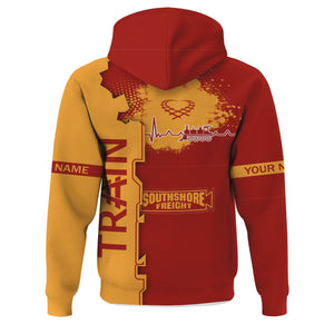 Railspirit Personalized Chicago South Shore and South Bend Railroad Hoodie Engine Heartbeat and Track Love Style Zip Up Hoodie