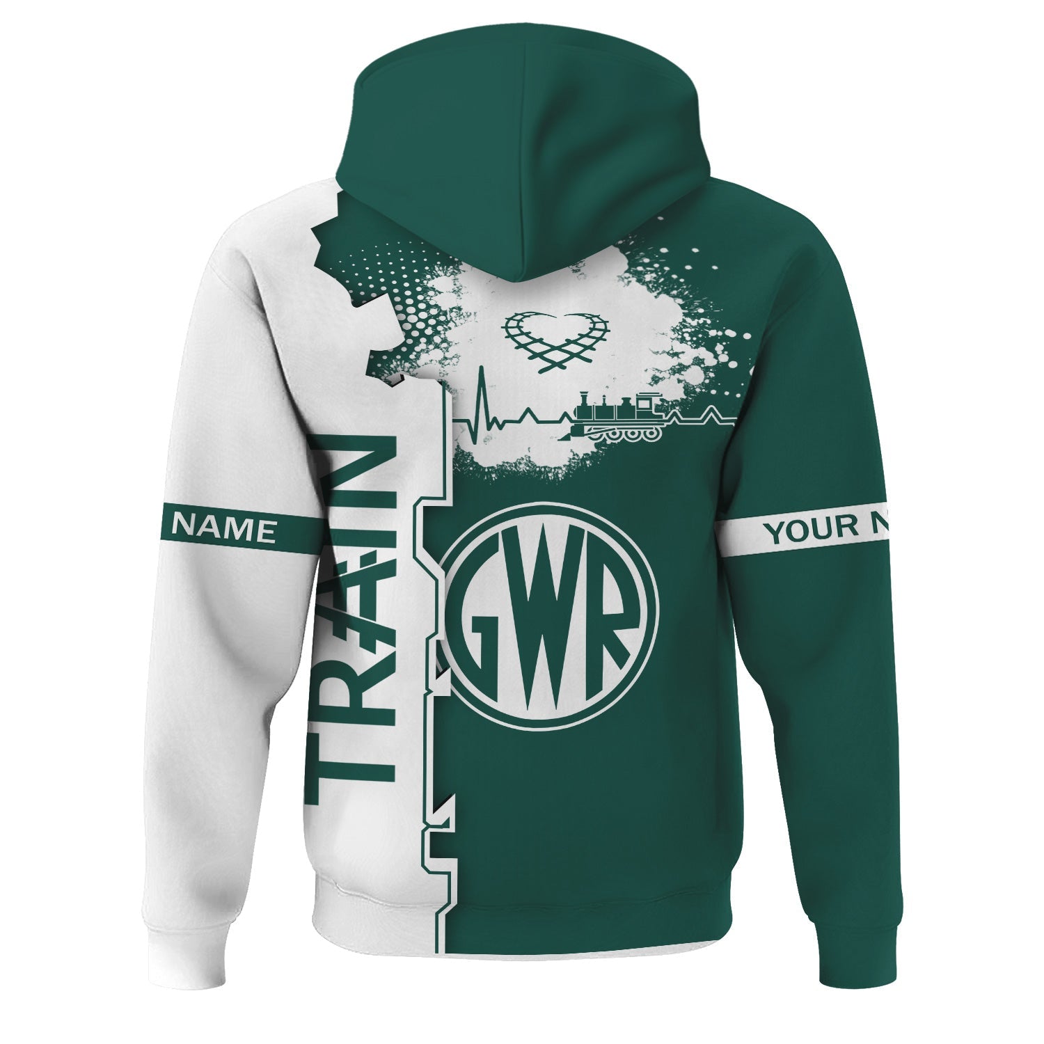 Railspirit Personalized Great Western Railway Hoodie Engine Heartbeat and Track Love Style Zip Up Hoodie Gift Idea For Train Lovers