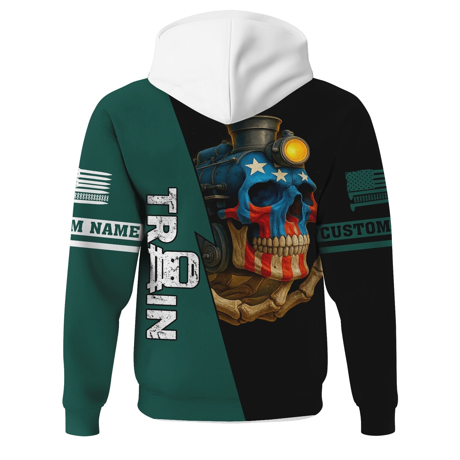 Railspirit Personalized Great Western Railway Hoodie Train Skull American Flag Zip Up Hoodie All Over Print