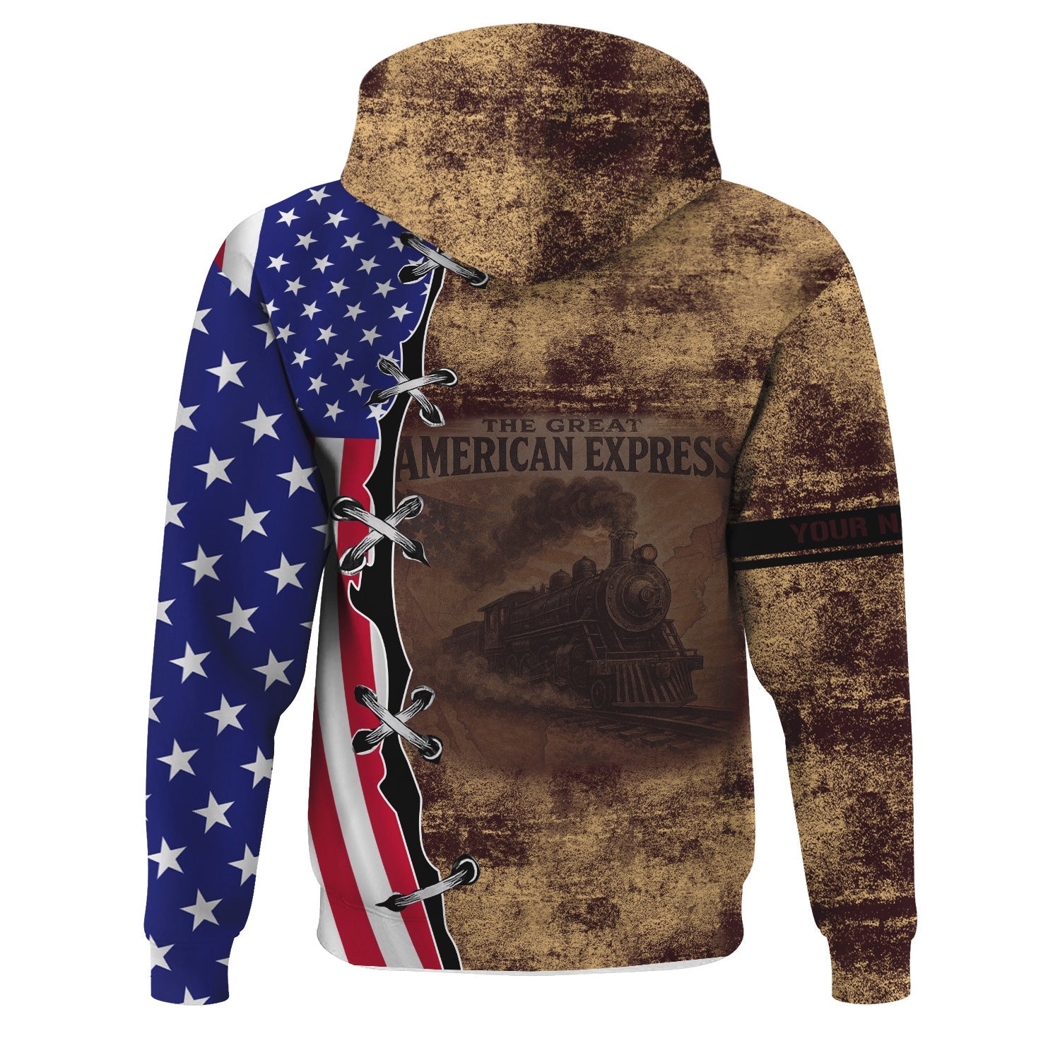 Railspirit Personalized London, Midland and Scottish Railway Hoodie Retro American Express Train With USA Flag Zip Up Hoodie