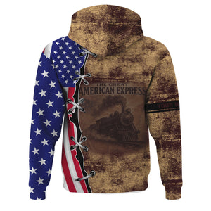 Railspirit Personalized London, Midland and Scottish Railway Hoodie Retro American Express Train With USA Flag Zip Up Hoodie