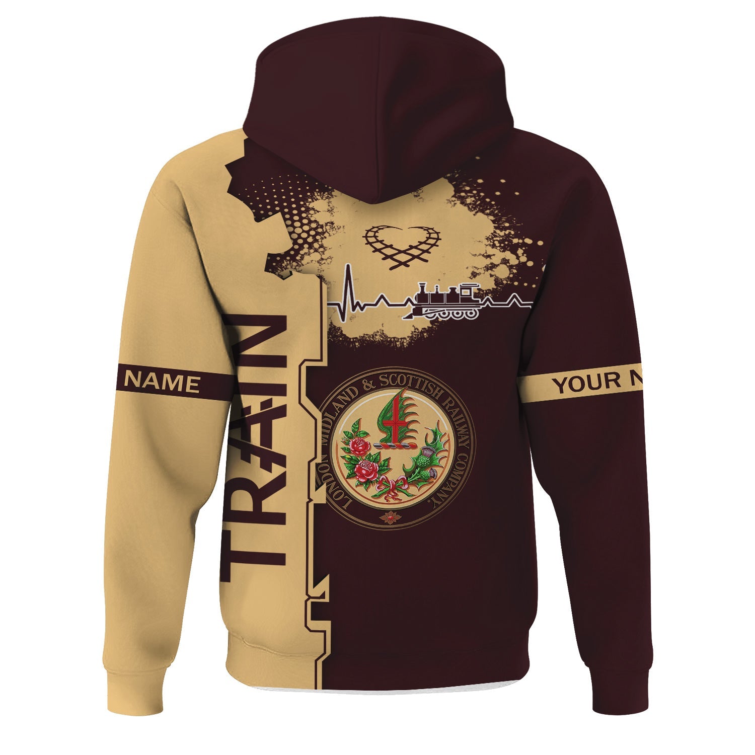 Railspirit Personalized London, Midland and Scottish Railway Hoodie Engine Heartbeat and Track Love Style Zip Up Hoodie Gift Idea For Train Lovers
