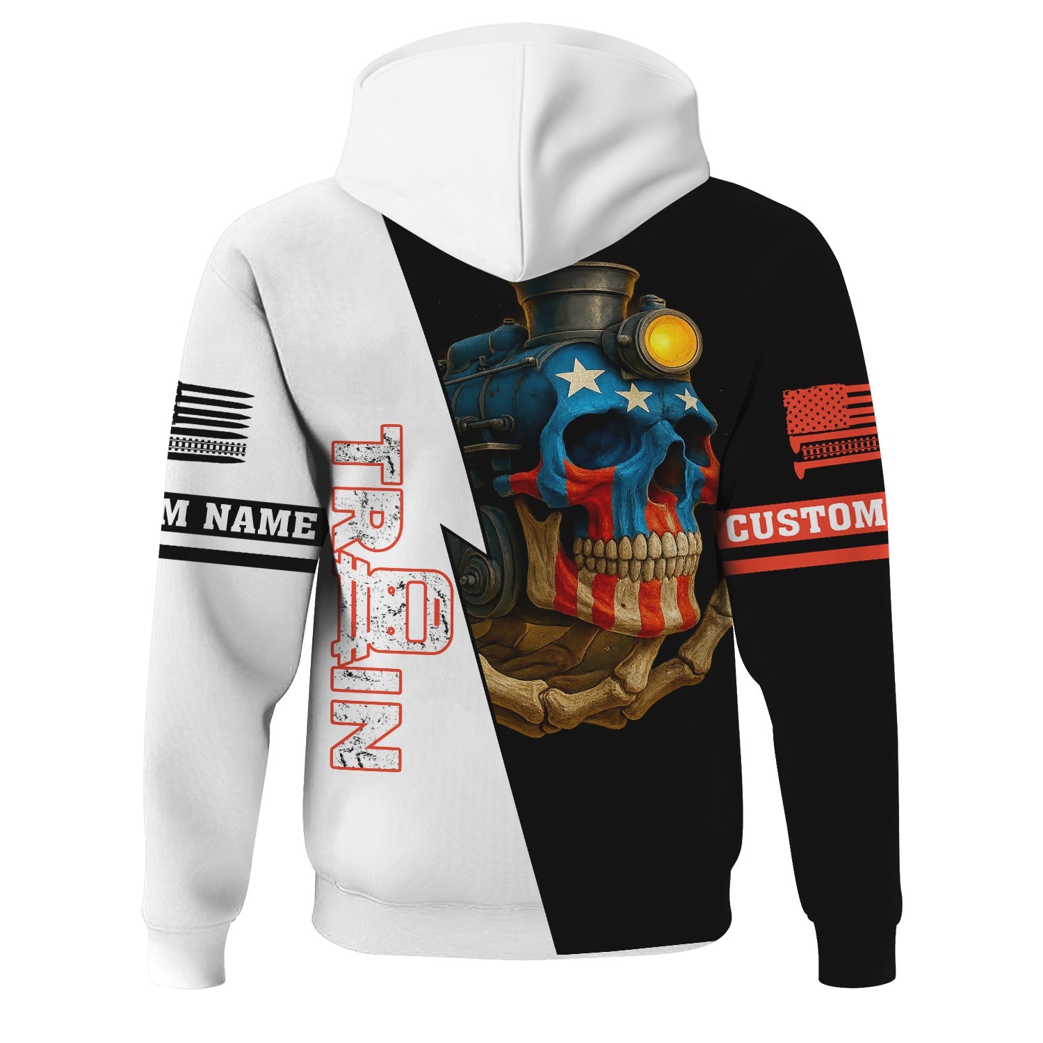 Railspirit Personalized British Railway Hoodie Train Skull American Flag Zip Up Hoodie All Over Print