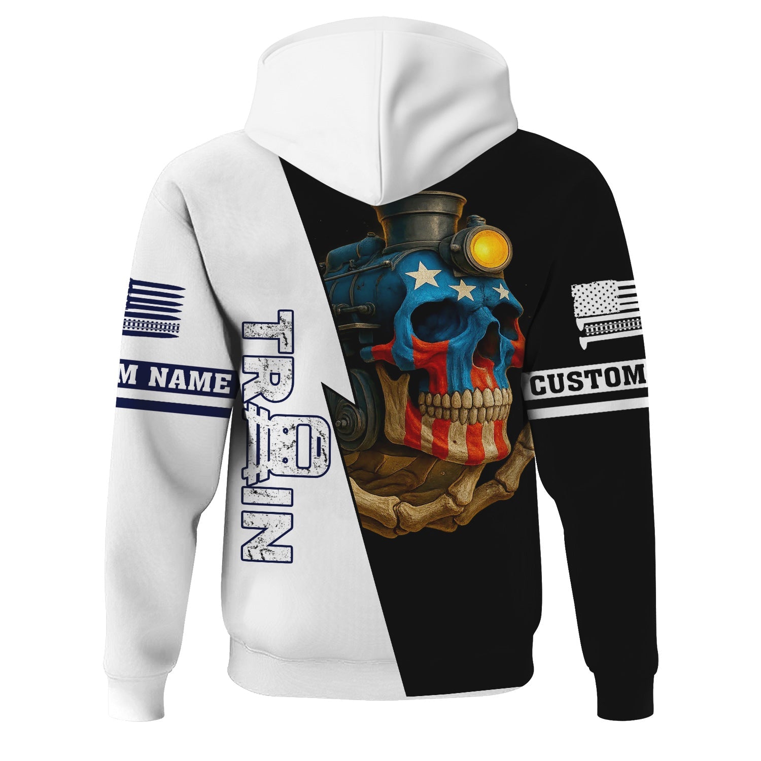 Railspirit Personalized CNJ Jersey Central Railroad Hoodie Train Skull American Flag Zip Up Hoodie All Over Print